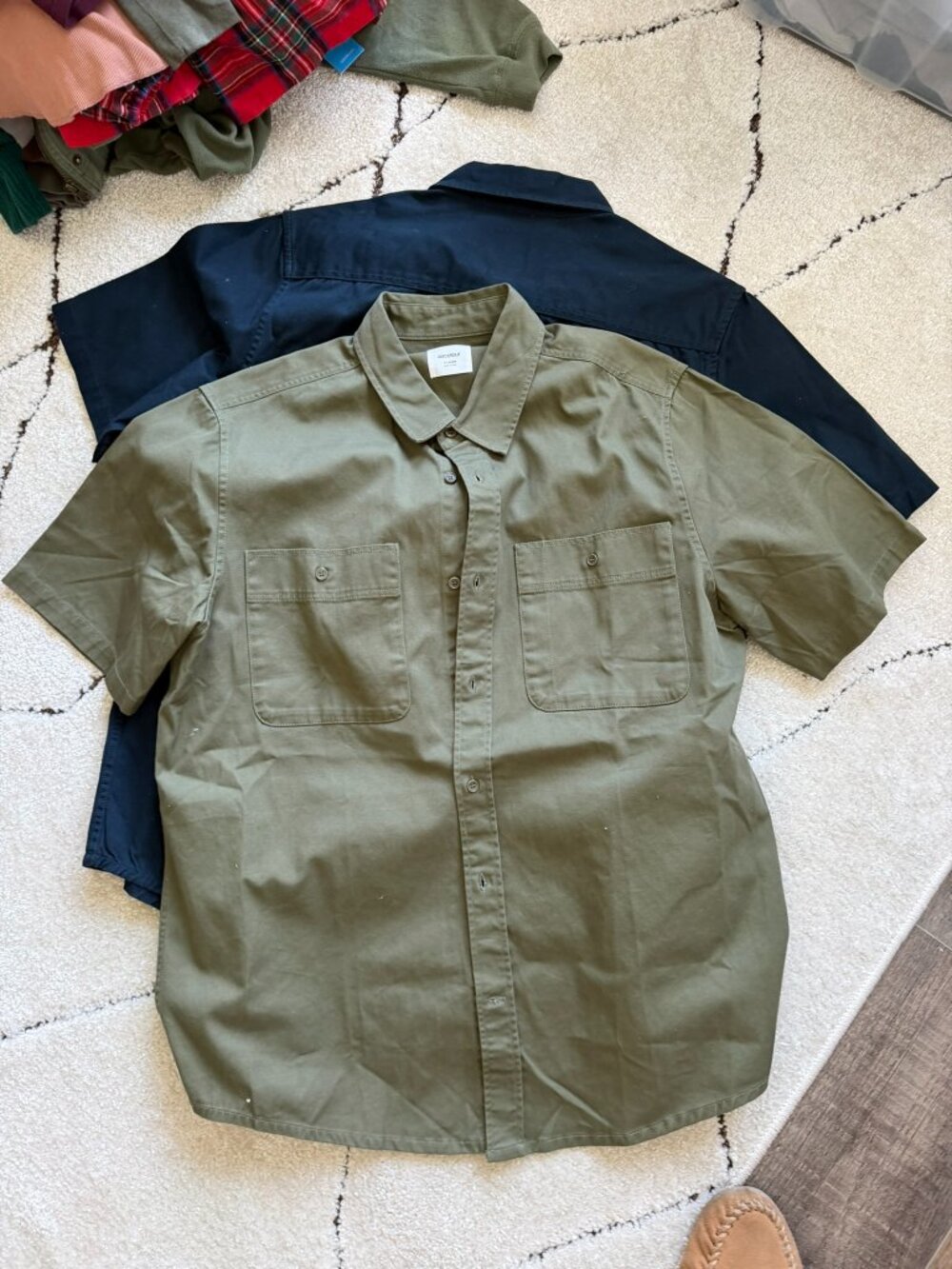 AS Colour Short Sleeve Utility Work Shirt Bundle XL Navy & Olive Button Front